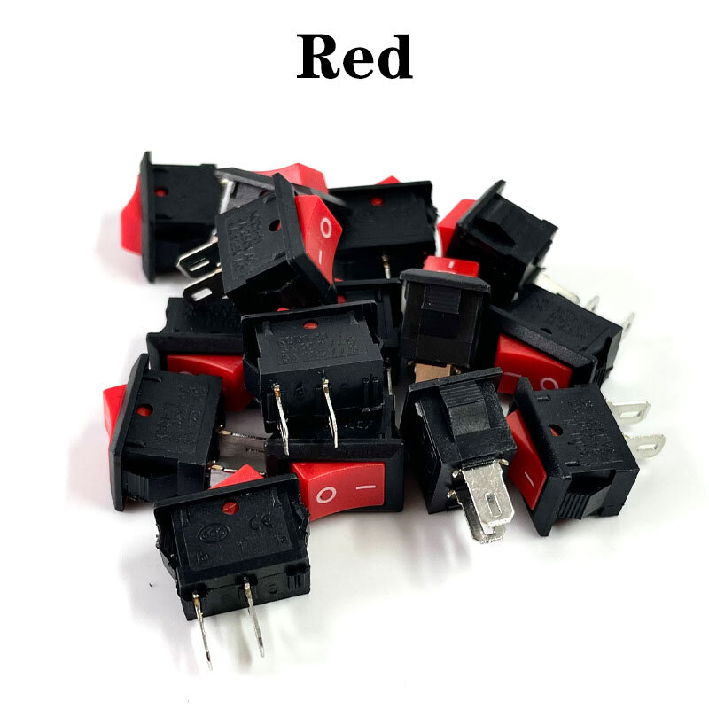 Mini interruptor basculante SPST, pulsador de encendido y apagado, color negro y rojo, AC 250V, 3A/125V, 6A, 2 pines, 10x15mm, 15 unidades