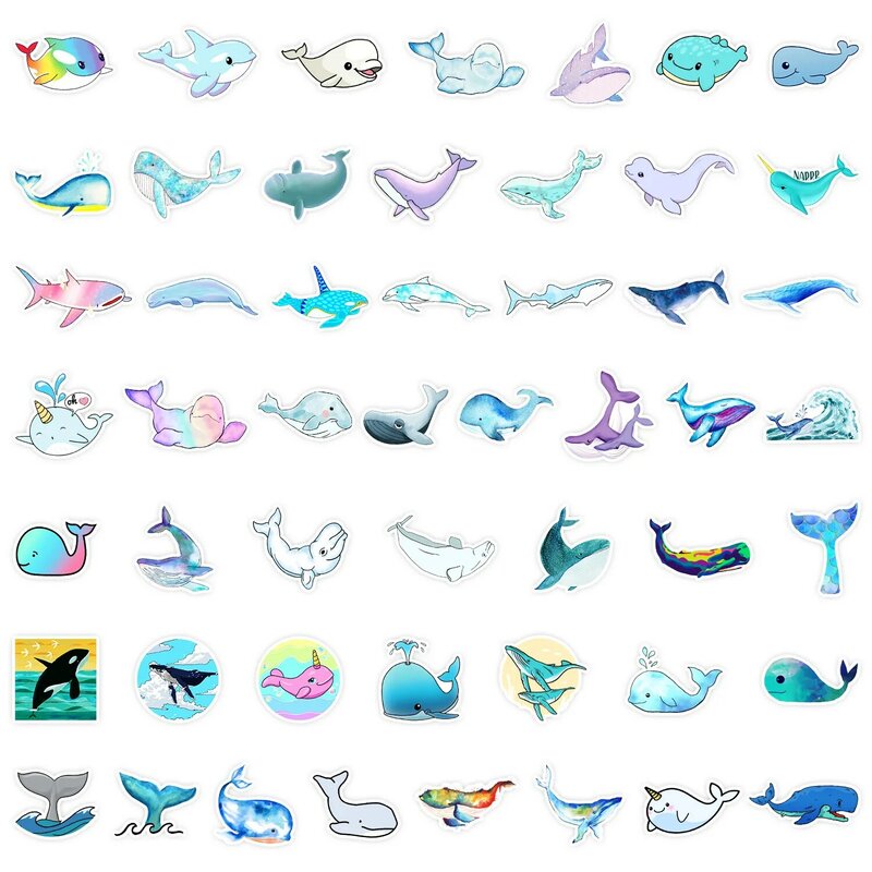 Autocollants de dessin animé Little Whale, série Graffiti, adaptés pour ordinateur portable, casques, décoration de bureau, bricolage, jouets, vente en gros, 50 pièces