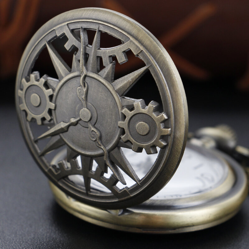 Бронзовые кварцевые карманные часы в стиле панк с отверстиями, цепочка на цепочке, часы с подвеской, ожерелье, подарок для мужчин и детей, подарок