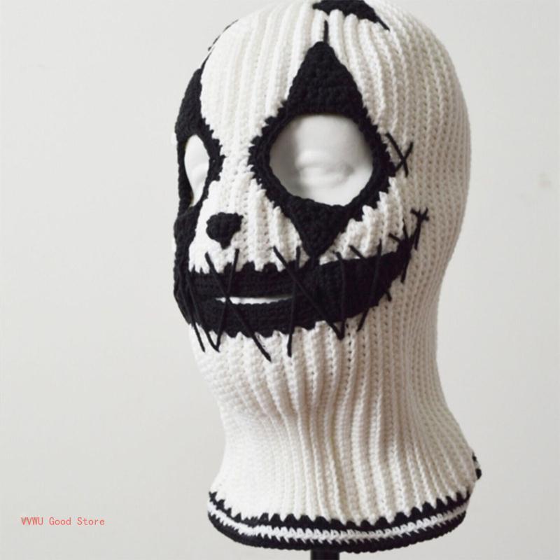 Aterrorizante Fantasma Tricotado Inverno Balaclava Balde Chapéu Full-Head Halloween Cosplay