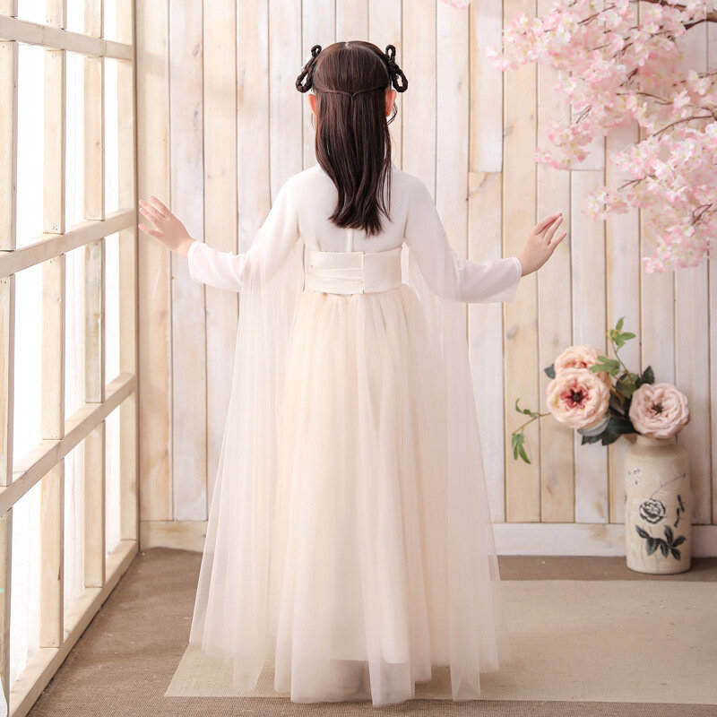 Estate per bambini nuova Super fata Hanfu stile cinese kirt gonna di garza a maniche lunghe Costume antico vestito da bambina di fiori