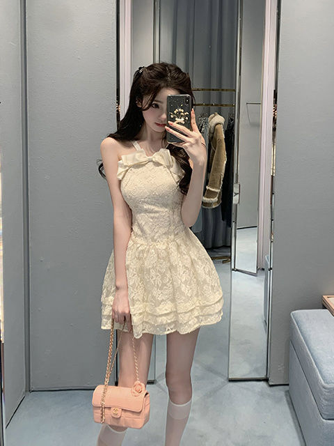 Harajpoo Mode Fliege Kleid süße süße Prinzessin Frauen Slim Fit Abnehmen kurze vielseitige Dame A-Linie Vestidos