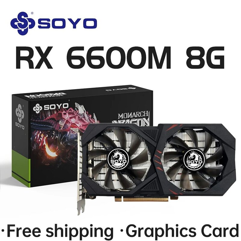 SOYO AMD RX 6600M 8GB Placa Gráfica GDDR6 128Bit PCI-E 4.0 × 8 8Pin Radeon GPU RX6600M Desktop PC Gaming Placas de Vídeo Novo