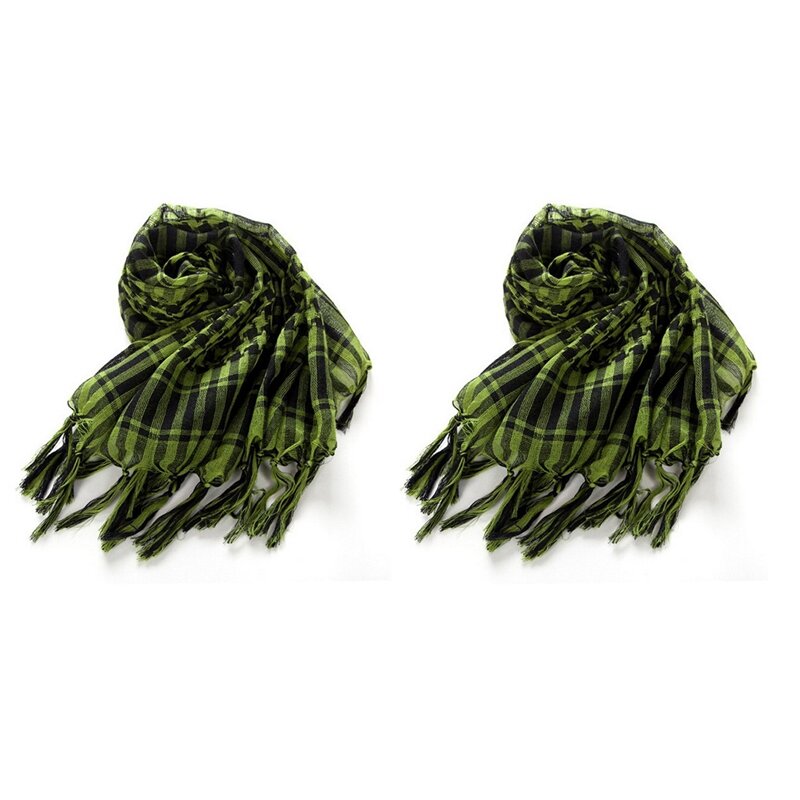 ユニセックスポリエステル軽量スカーフ、arabデザートスマグスカーフ、市松模様のタッセル、緑、2x