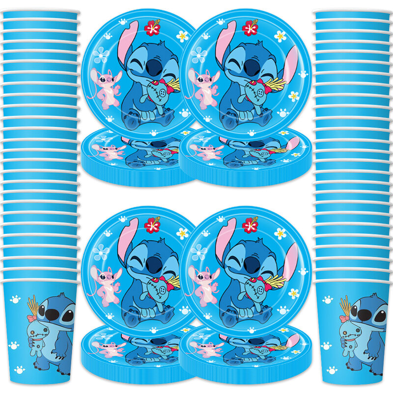 60pcs/lot Stitch Theme Boys Kids Favors Cups Plates Happy Birthday Party Tableware Set Decoration Events Supplies
