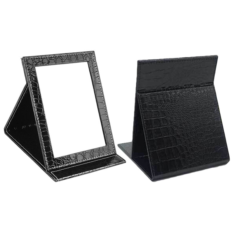 Espelho de maquiagem portátil PU Leather Folding com suporte, maquiagem espelhos, cosméticos ferramentas
