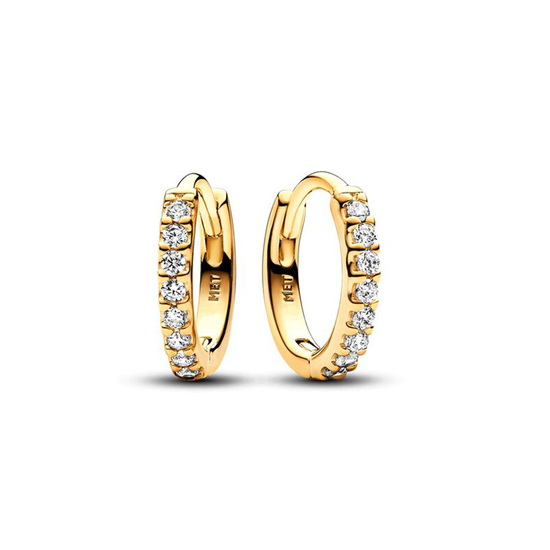 Серьги-кольца женские из серебра 925 пробы с покрытием 24-каратным золотом и паве в форме сердца