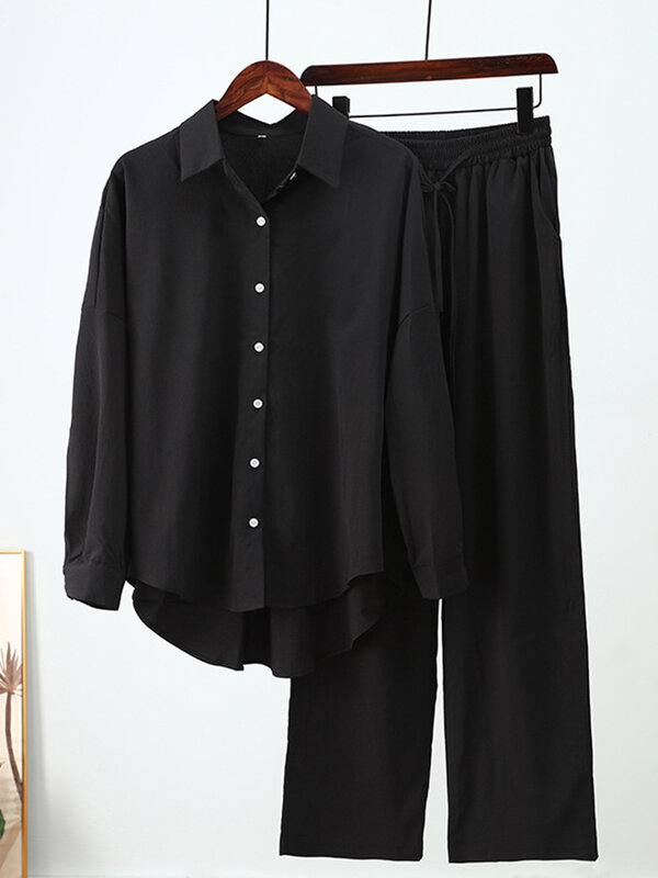 Conjunto de dos piezas para mujer, Top y pantalones holgados de pierna ancha y blusa, pantalón informal, ropa de otoño, 2023