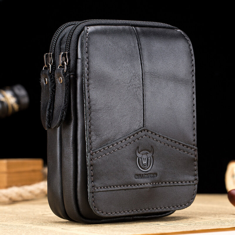 Men's Fanny Pack Casual Soft Genuine Cowhide Leather Mobile Flap Pocket Belt Cross Waist Bag