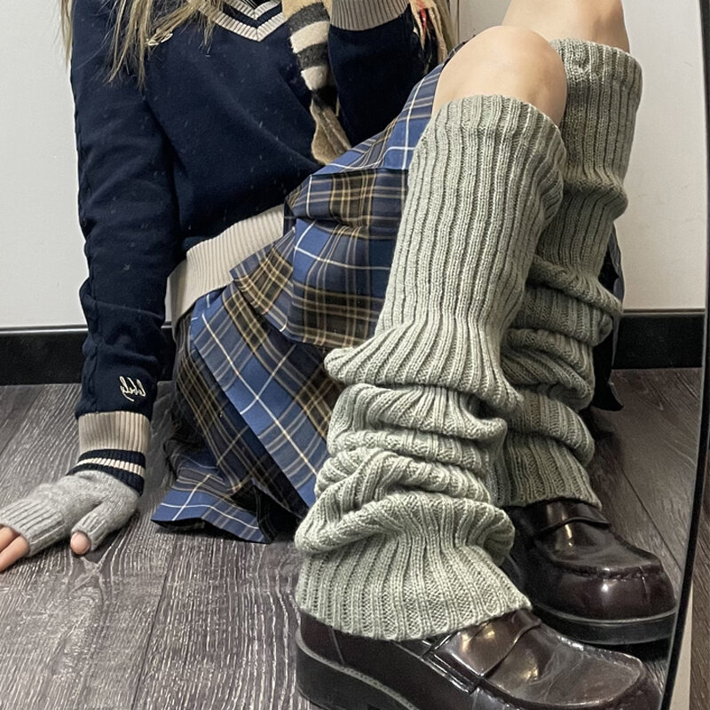 Leg Warmer in New JK Women's Lolita Autumn Winter Knitted Foot Cover Long Socks White Y2K Punk Gothic Crochet Socks Boot Cuffs