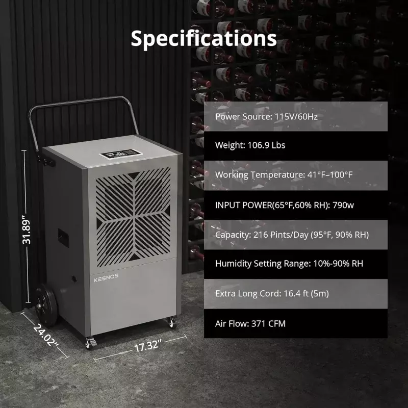 Kesnos 216 Pints Commercial Dehumidifier with Pump – Dehumidifier with Drain Hose and 24 Hr Timer in Large Space Up to 8500 Sq.