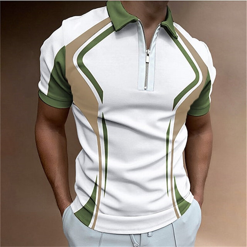 남성 폴로 셔츠 줄무늬 반팔 티셔츠, 남성 통기성 상의, 비즈니스 턴 다운 칼라 스트리트웨어, 럭셔리 브랜드, 고품질