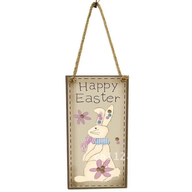 Wooden Easter Pendant Home Decorations Happy Easter for Bunny Egg Chick Door Ornament Rabbit Easter Party Decoration