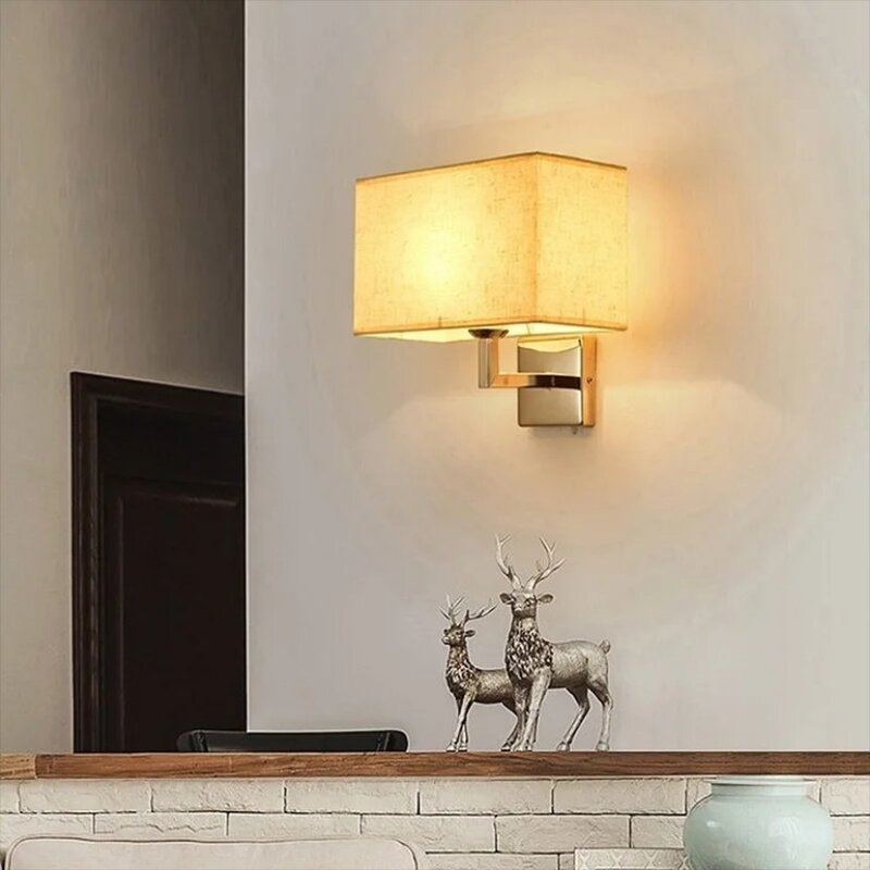 Modern E27 Wall Lamp with Switch Hotel Bedside Fabric LED Reading Light Bedroom Study Nordic Home Decoration Lighting Fixtures