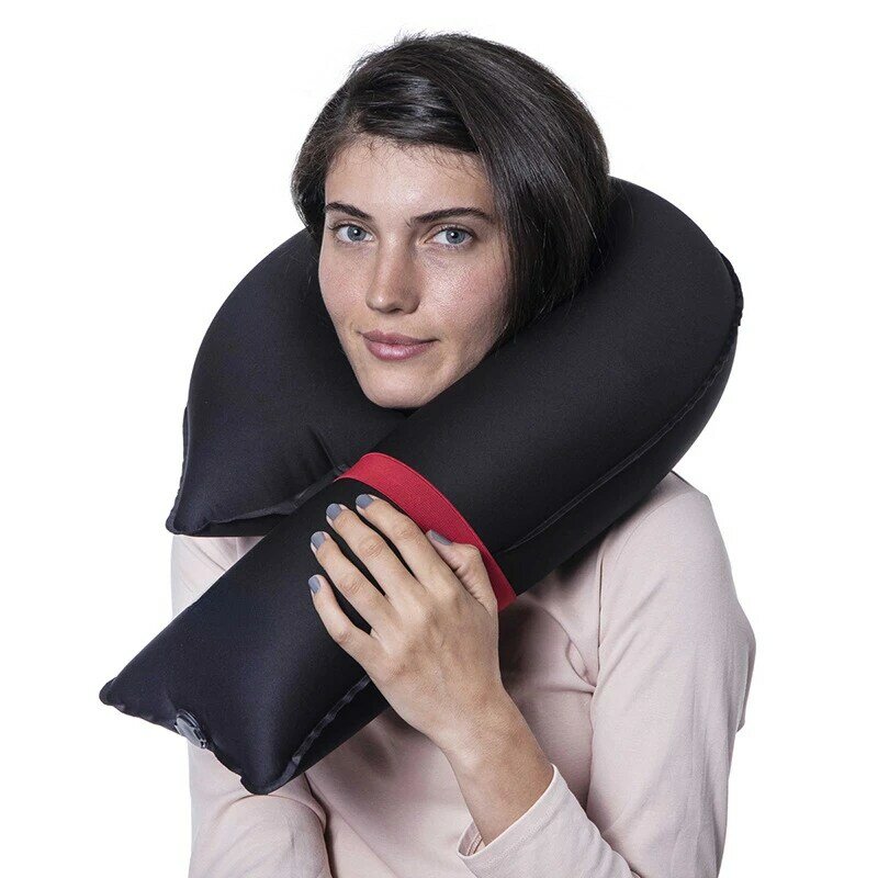 CandyCaneNew cuscino gonfiabile per collo a forma di U supporto per collo e mento da viaggio per aeroplani, auto e casa, borsa per il trasporto, lavaggio a mano