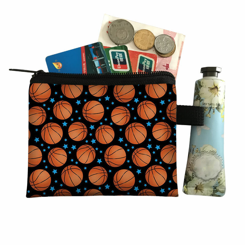 Kreskówka torebka na monety z nadrukiem do koszykówki portmonetka portmonetka dziecięca torebka na klucze dla chłopców Mini torebka na portmonetka