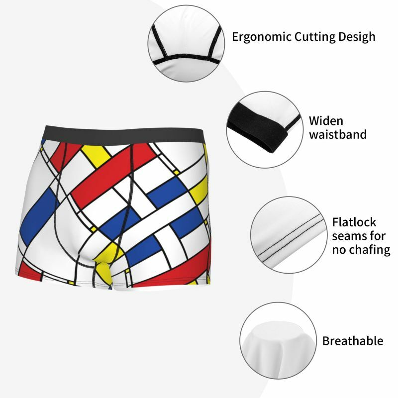 Piet Mondrian Abstract Art Mens Crew Socks Unisex Fun 3D Print Minimalist De Stijl Geometric Pattern Dress Socks