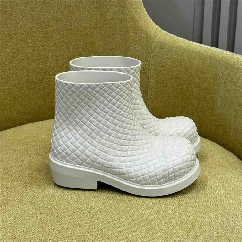 Spring Autumn New Rain Boots Round Toe Low Heel Women Boots Thick Bottom Ankle Boots Classic Slip-On Casual Women Shoes 2024