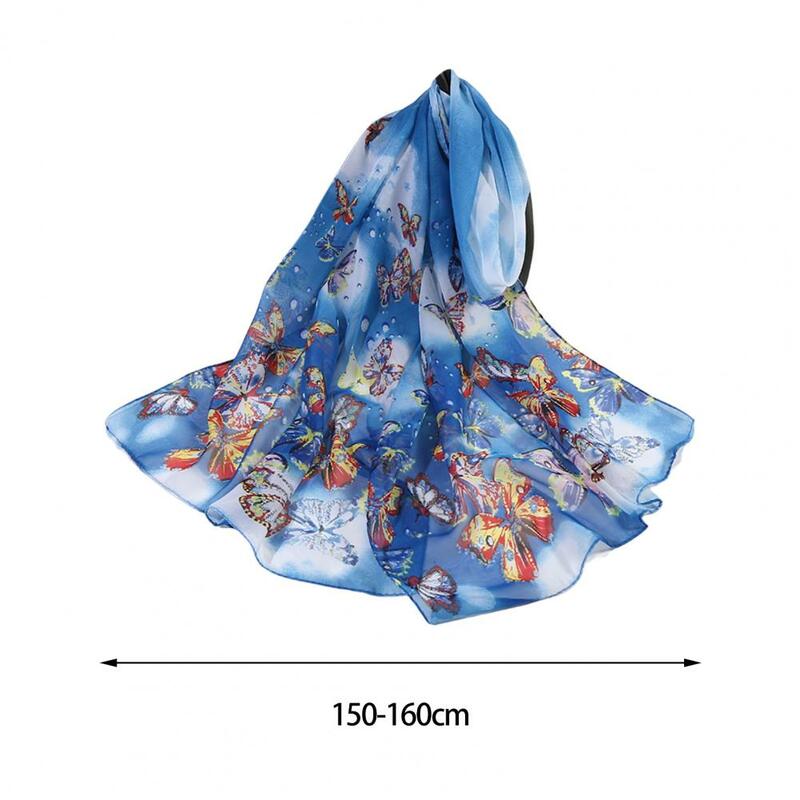 Bufanda decorativa de secado rápido para mujer, chal con estampado de mariposa, bufanda de seda sintética ligera, accesorios para mujer
