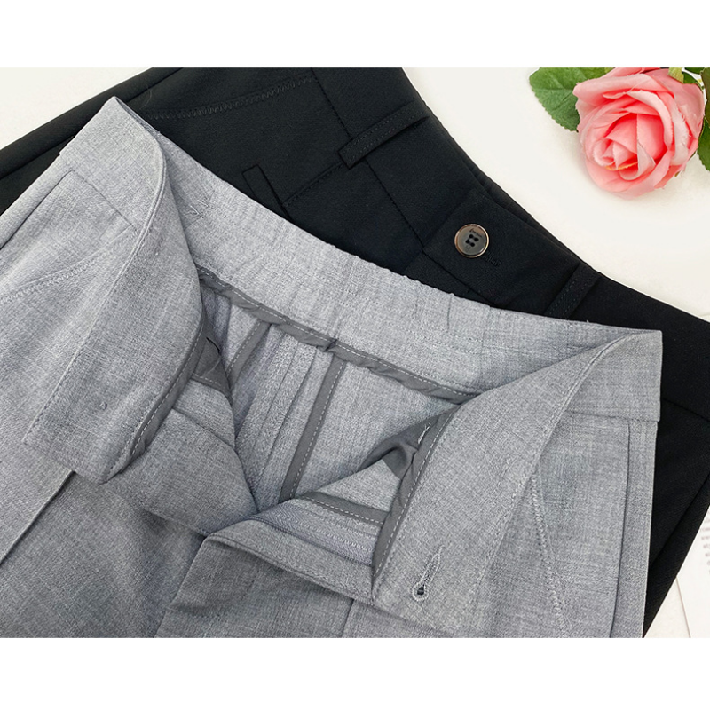 Tailored Trousers Pencil Pants Women Summer Gray Commuting Professional Black Curling Cigarette Straight Leg High Waist Cropped