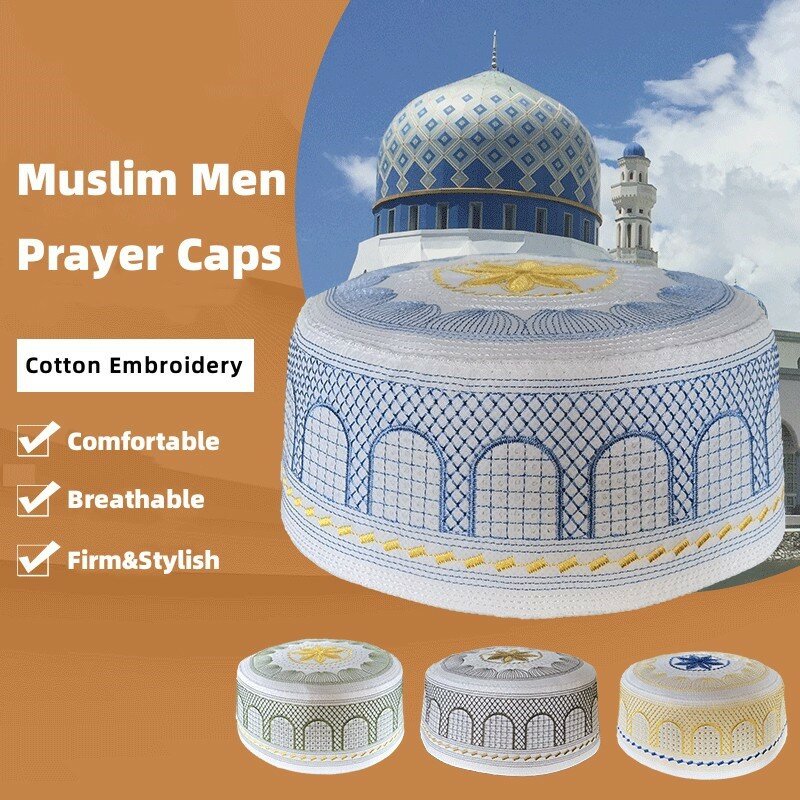 Muslim Men Prayer Caps Embroidery Leisure Hat Topkippot Turban Saudi Uae Cap Saudi Arabia Islamic Hat Men Headscarf