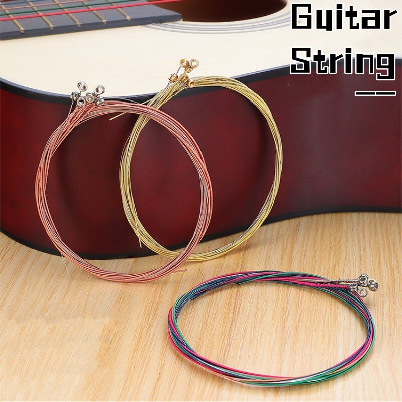 Cordas de guitarra de aço coloridas, guitarra acústica clássica, acessórios clássicos para instrumentos musicais, 1-6 cordas