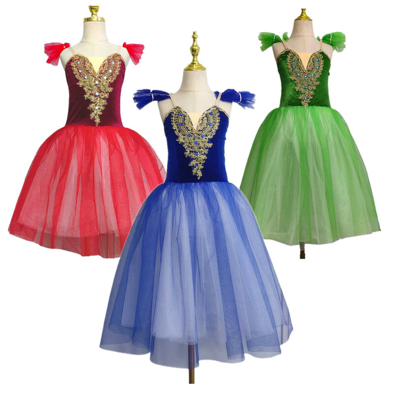 Rok balet Tutu untuk wanita, pakaian pertunjukan rok tari perut angsa, atasan beludru untuk anak perempuan