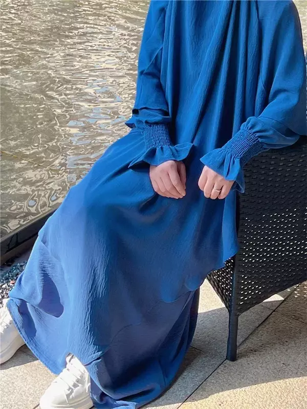 Ramadan Idul Fitri Wanita Muslim Jilbab 2 Buah Abaya dengan Hijab Panjang Set Khimar Niqab Overhead Doa Gaun Pakaian Islam Alkilaba Burka