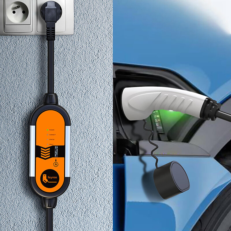 Chargeur portable EV pour voiture électrique, câble de charge, courant réglable, prise Schuko, boîtier mural, Vope1, j1772, Vope2 3,5 KW, 8 A, 10 A, 13 A, 16A