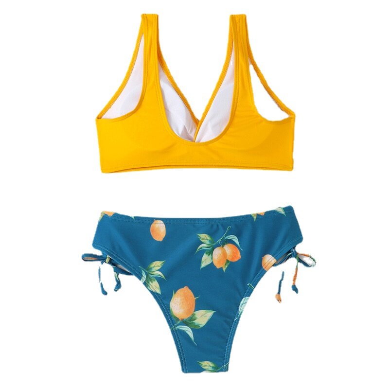 Honghanyuan impressão mid-cintura bikini define maiô feminino sexy rendas até duas peças ataduras roupa de banho 2022 novos fatos de banho praia