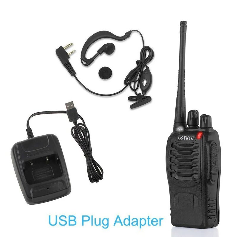 ESYNiC Walkie talkie dewasa portabel, 2Pcs UHF 400-470MHZ 16CH Radio dua arah dengan earphone asli untuk penggunaan sehari-hari