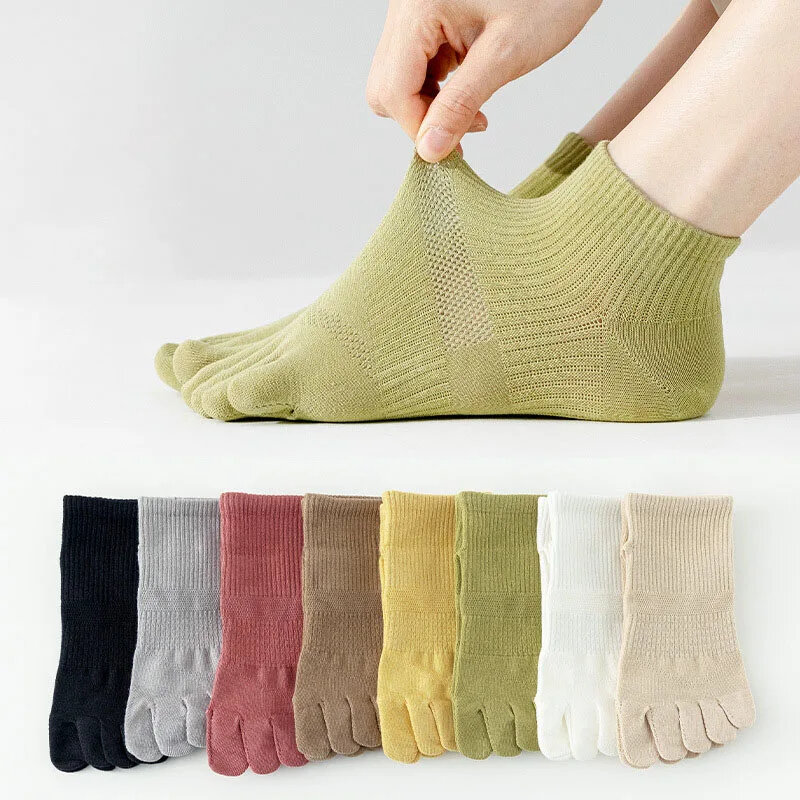 Summer Five Finger Socks For Women Thin Breathable Mesh Split Toe Socks High Elastic Female Ankle Socks Casual Sports Short Sock
