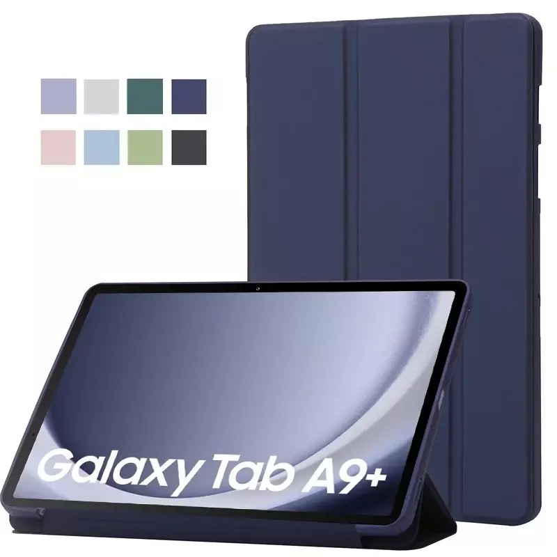 Casing Samsung Tab A9 Plus, sarung HP 11 inci lipat tiga kulit, dudukan belakang lembut untuk Galaxy Tab A9 Plus SM-X210 X216