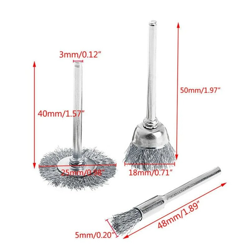 9pcs Wire Wheel Cup Brush Set Drill Polishing Dremel Tools 3mm Shank For Power Die Grinder Rotary Electric Abrasive Tools