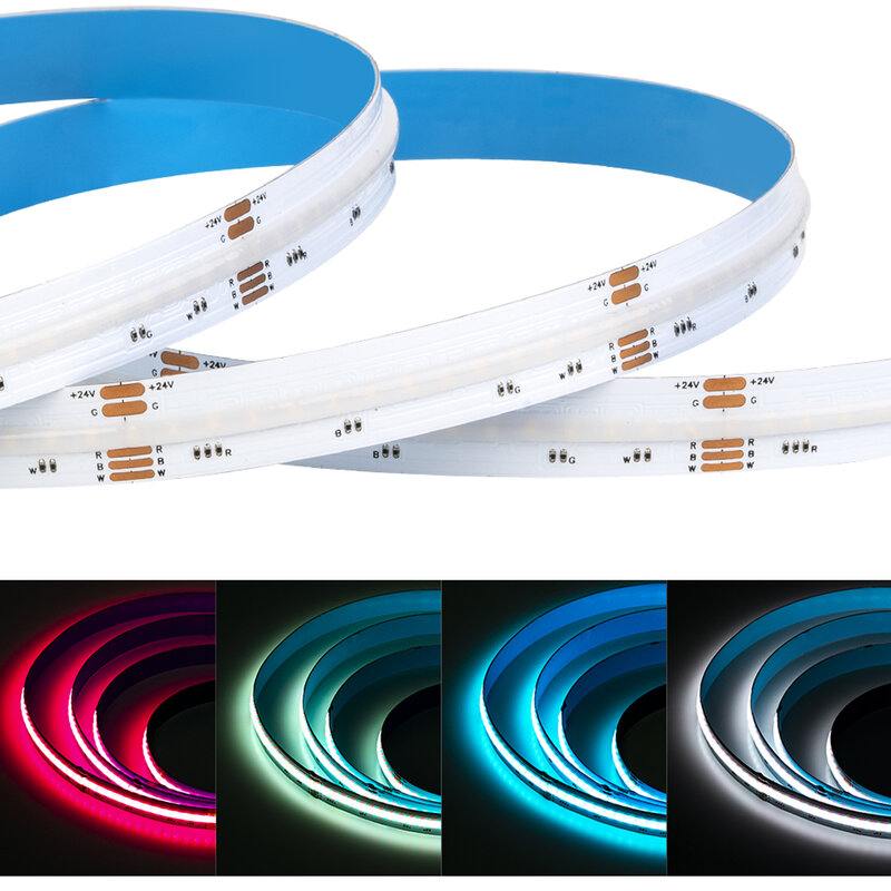 Tira de luces LED FCOB RGBW, 5 pines, 12mm, DC12V, 816, DC24V, 896, Flexible, FOB, COB, RGBWW, RA90, lineal, regulable, 16W