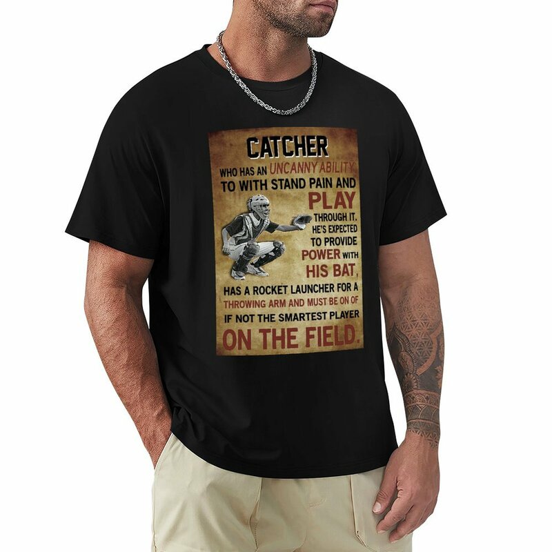 T-shirt graphique vintage pour hommes, chemises vierges, t-shirts surdimensionnés Catcher in Ball