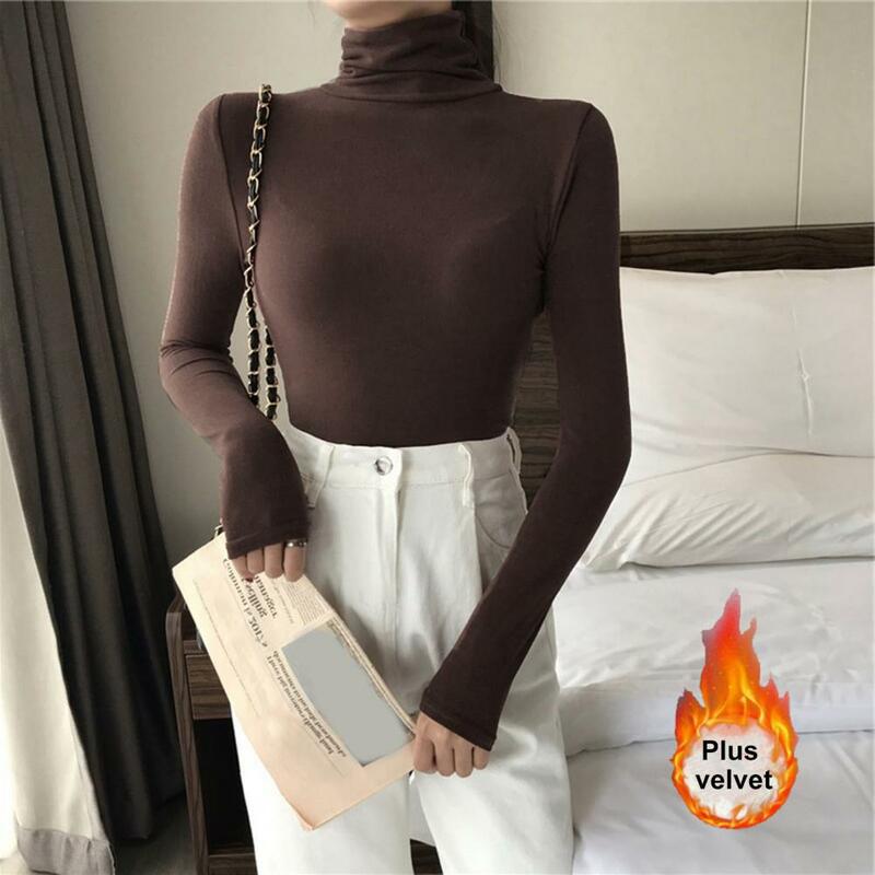 Pullover Tops Solid Color Autumn Tee Shirt Widely Applied Simple  Warm Pure Color Bottoming T-Shirt