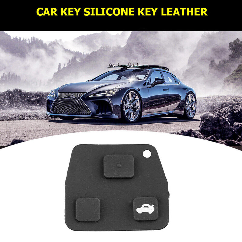 Bantalan kunci karet mobil 3 tombol, cocok untuk Toyota karet karet tombol lurus hitam bantalan silikon kulit aksesoris otomatis mudah dipasang