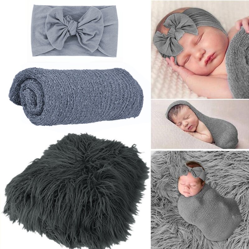 Faixa de cabeça para recém-nascido para fotografia de bebê Envoltório de tricô elástico Cor sólida