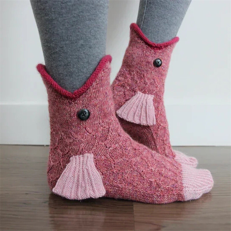 Calcetines con forma de Animal de dibujos animados creativos, calcetines de cocodrilo de punto de diseño lindo, calcetines de piso interior cálidos de invierno, regalos, 1 par