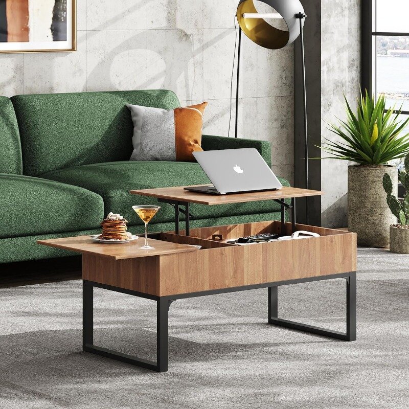 WLIVE-table basse relevable pour salon, table basse moderne en bois avec rangement, compartiment GNE et MELfor appartement