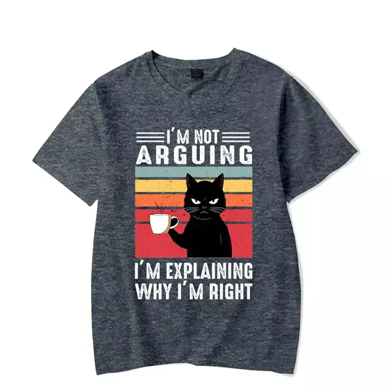 Czarny kot nie kłócę się z graficznymi koszulkami śmieszne koszulki z kawą kota T-shirt w za dużym rozmiarze modą koszulki Harajuku mężczyzn koszulka markowa