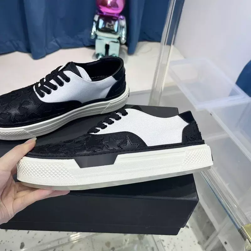 Мужская обувь, Новое поступление 2024, низкие кожаные кроссовки со звездами на шнуровке, высококачественные цветные Лоскутные парусиновые туфли для мужчин и женщин