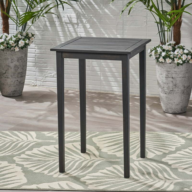 Outdoor Acacia Wood Bar Table in Dark Gray Counter Height Kitchen Dining Table