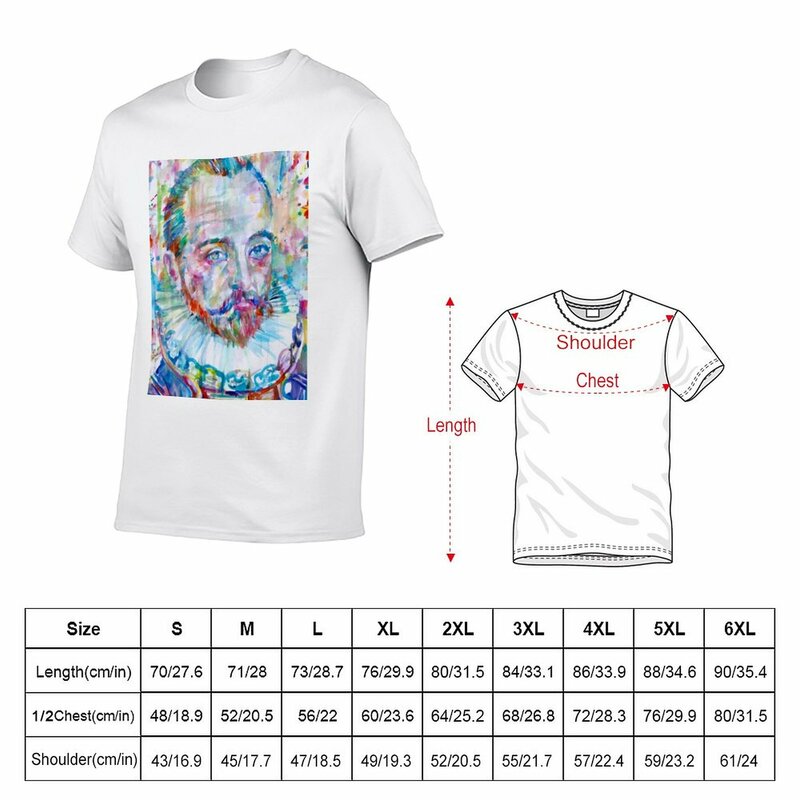 New MICHEL DE MONTAIGNE t-shirt con ritratto ad acquerello t-shirt ad asciugatura rapida t-shirt vintage t-shirt slim fit per uomo