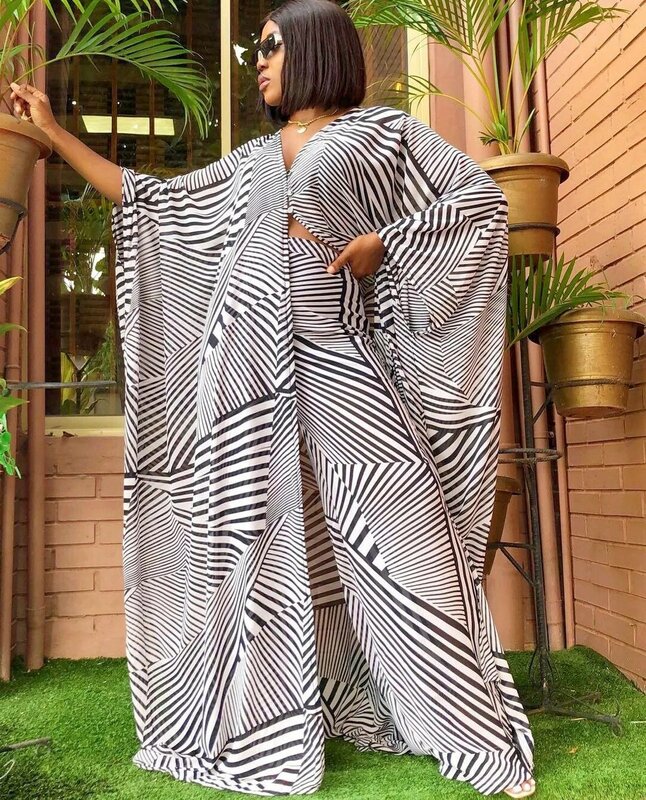 Europejski i amerykański nadruk słoneczny kardigan szyfonowy luźne spodnie afrykańskie długa suknia dwuczęściowy zestaw 736 #