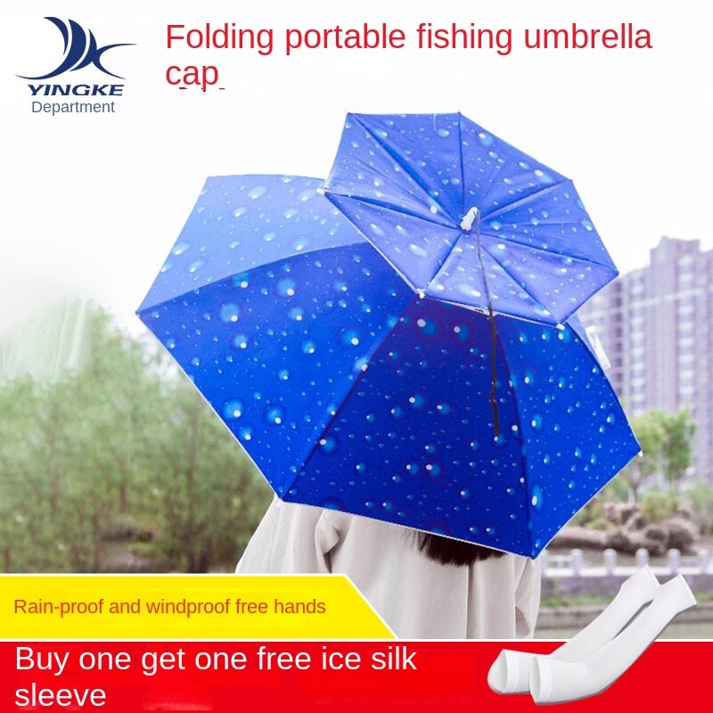 Chapéu de chuva dobrável montado na cabeça, montado na cabeça, desgastado no topo, guarda-chuva para pesca