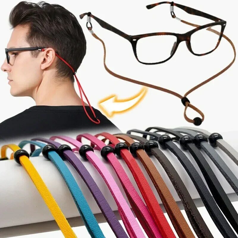 Colhedor de óculos de couro antiderrapante para homens, correia de óculos de leitura, suporte do cordão, colar unissex, alta qualidade
