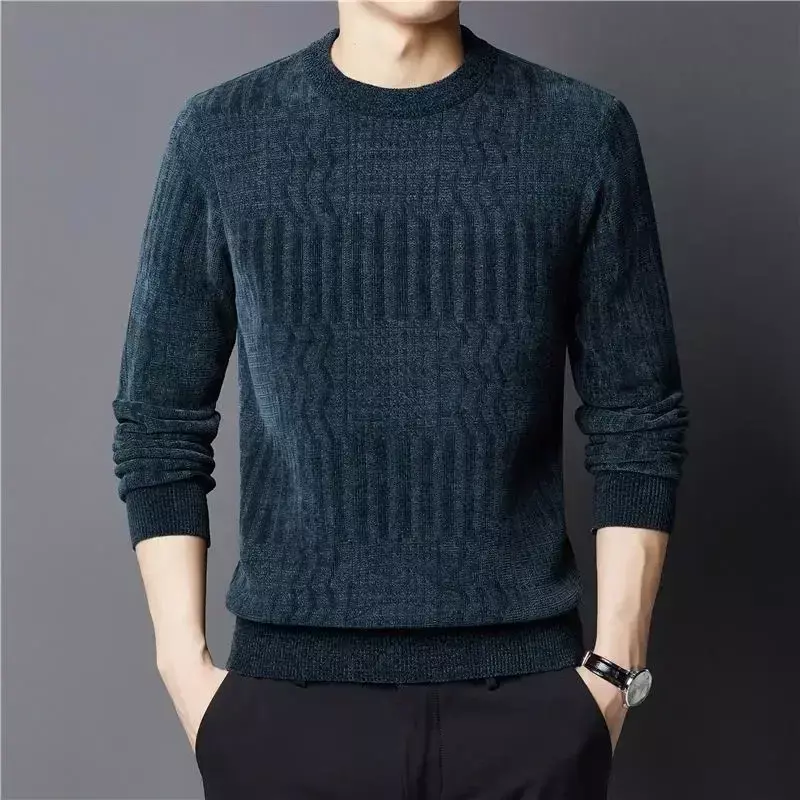 Sweater rajut serbaguna pria, atasan Sweater hangat kasual musim gugur musim dingin 2024, Sweater rajut serbaguna untuk pria