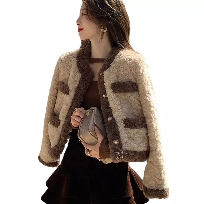 Elegante Streetwear O-collar monopetto Faux Lamb Wools cappotto corto donna moda coreana sciolto spesso caldo capispalla cappotto Casual
